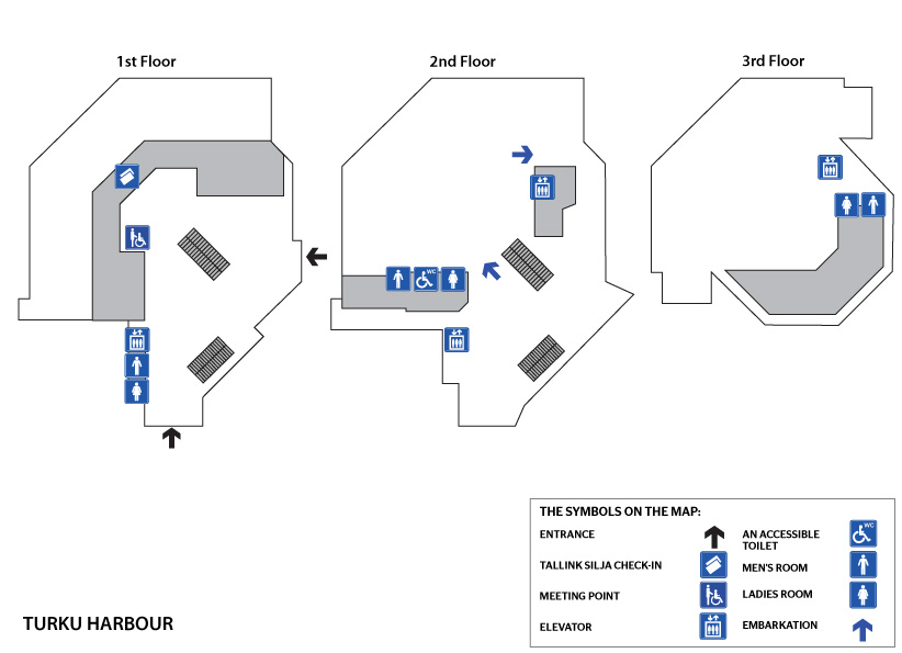 Turun terminaalin kutsupisteen löydät sisäänkäynnin (automaattiovet) jälkeen vasemmalta ryhmälähtöselvityksen luota. Tallink Siljan lähtöselvitys on 1. kerroksessa. Terminaalissa on hissi. Inva-WC sijaitsee toisessa kerroksessa turvatarkastuksen jälkeen. Invapysäköintiä varten terminaalin ulkopuolella on kaksi paikkaa lyhytaikaisen paikoituksen yhteydessä terminaalin ulko-oven vieressä.